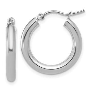 3mm Round Hoop Earrings in 10k White Gold, 20mm (3/4 Inch)